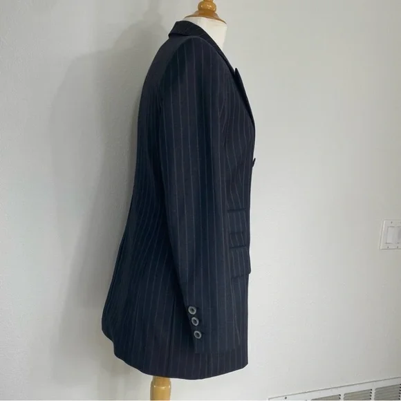 Vintage Escada Margaretha Ley Gray Pinstripe Pure Wool Blazer Size Medium Preppy